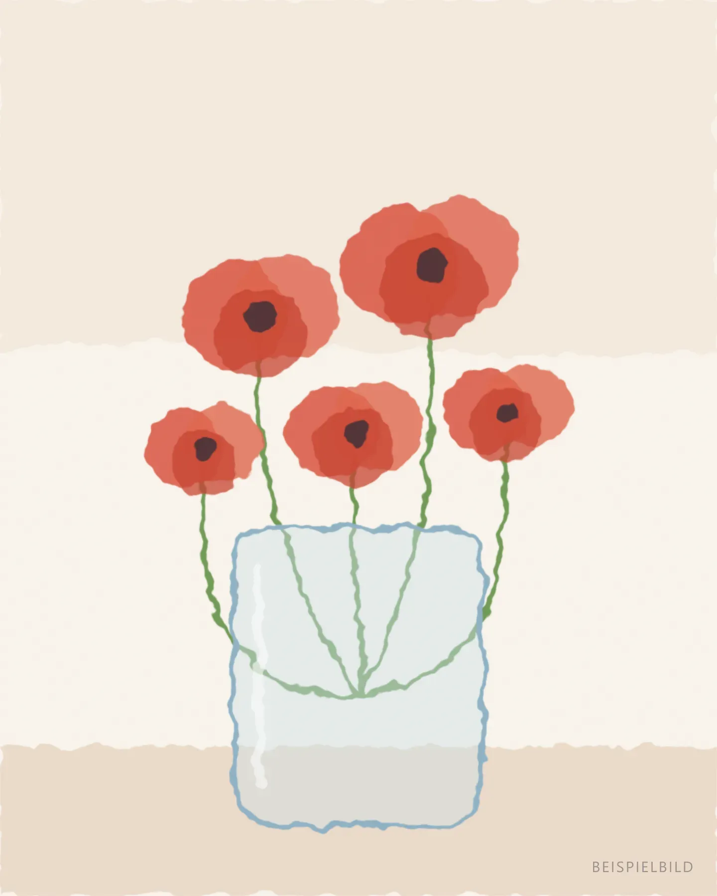 Aquarell von leuchtend roten Mohnblumen in einem schlichten Wasserglas