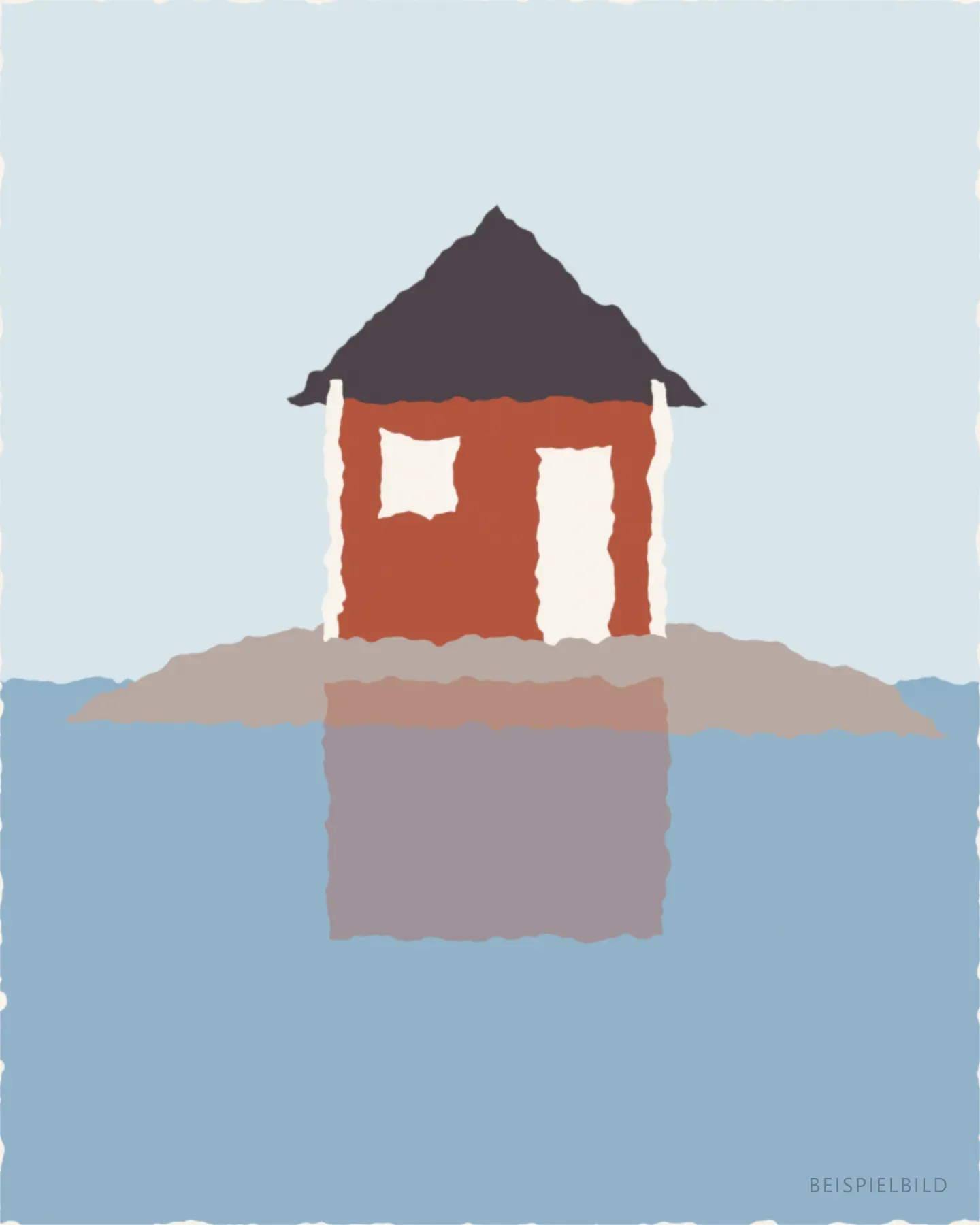 Ausschnitt mit dem roten Haus und seiner Spiegelung im Wasser